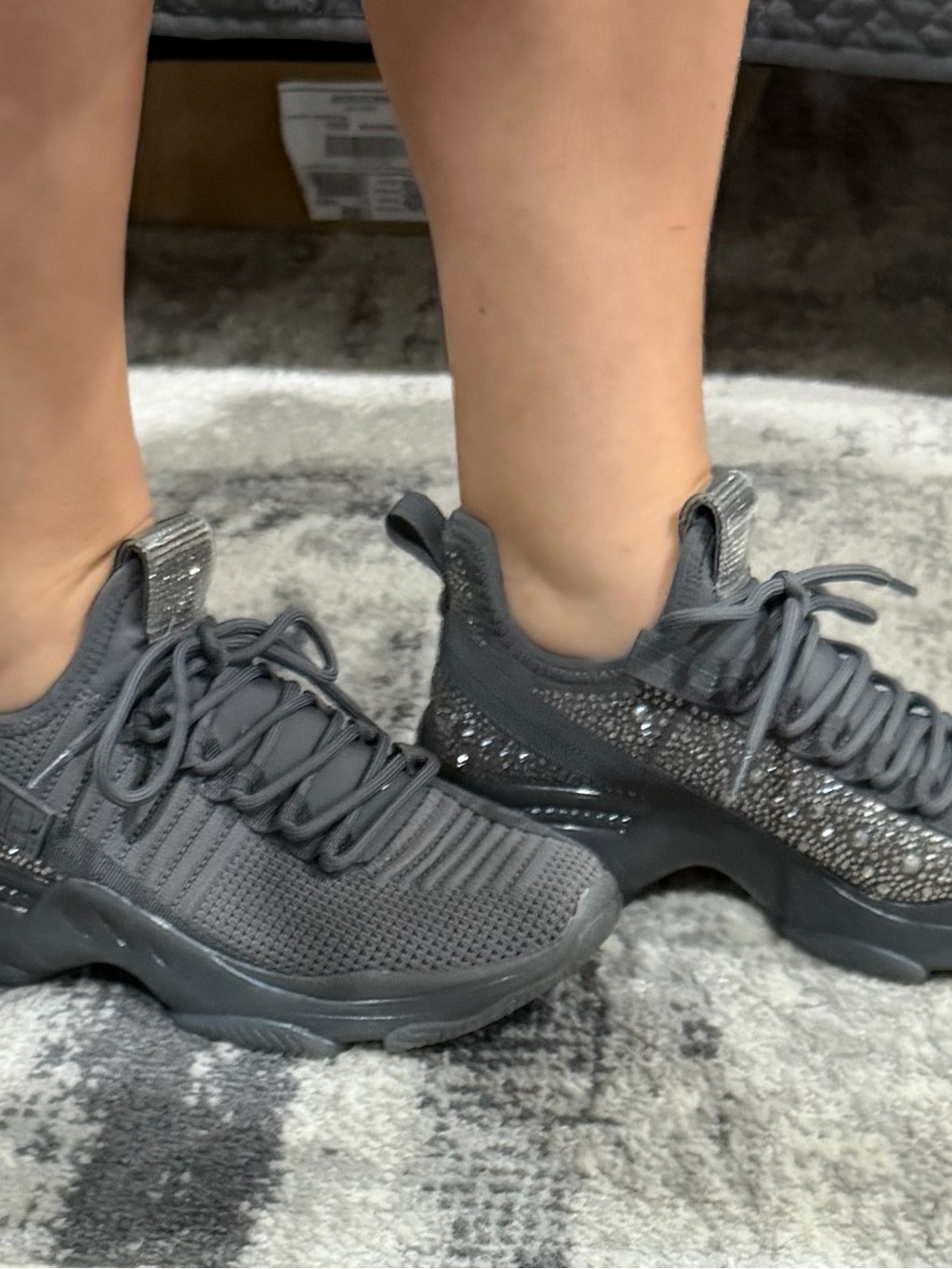 Steve Madden Charcoal Gray Knit Sneakers with Sparkle Detail
